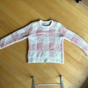 J. Crew Women's Houndstooth Pink and White Boucle Sweater
